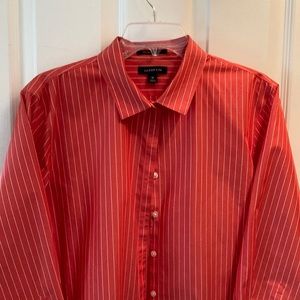Sz 18 LLBean no iron shirt in coral and white stripe